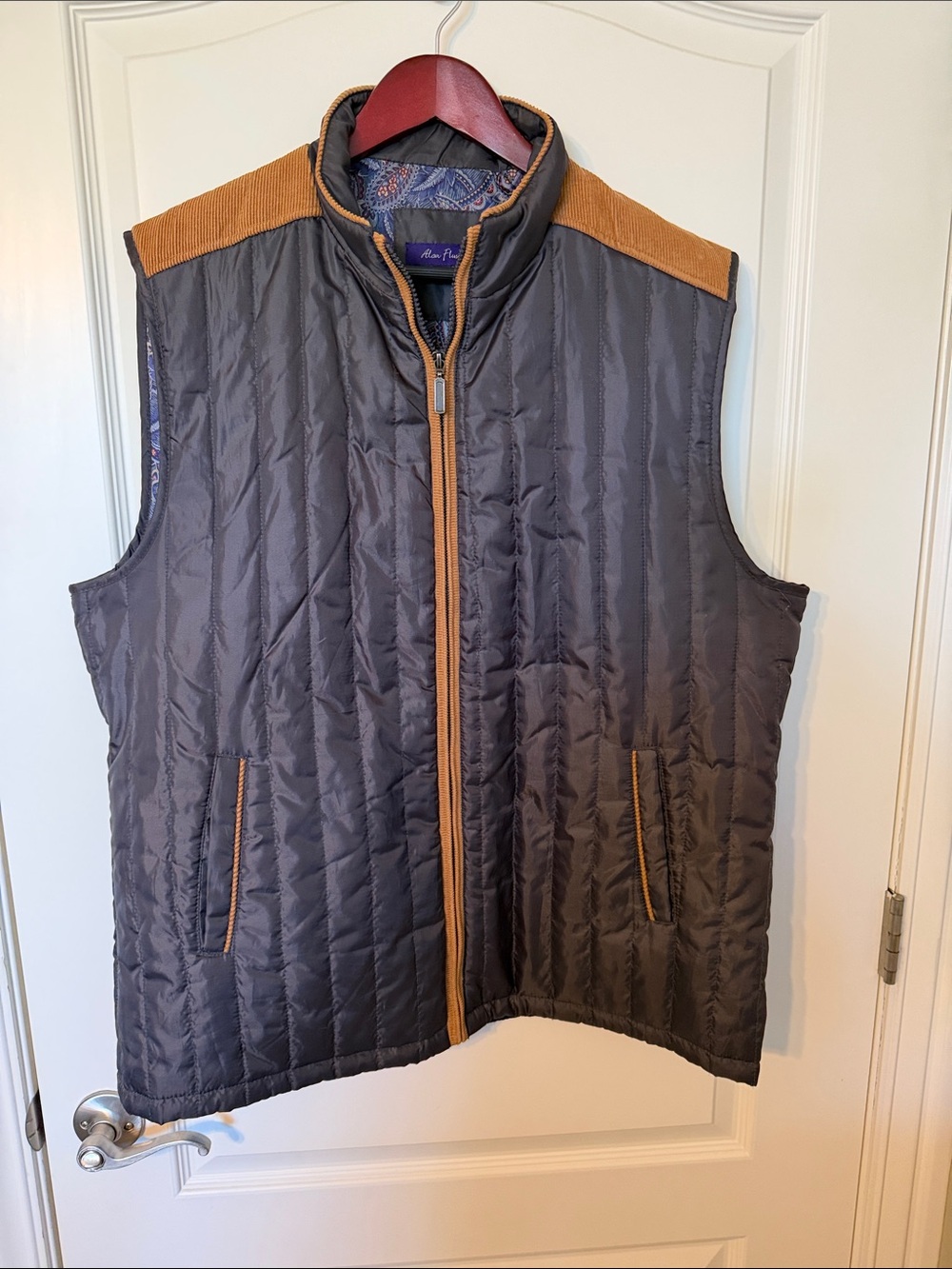 Alan Flusser Quilted Gray Vest with Tan Trim